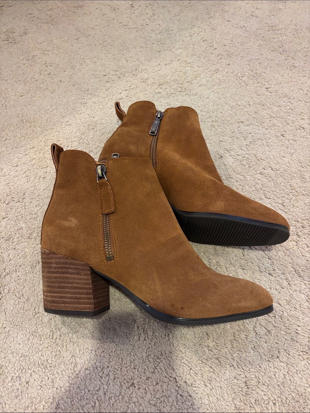 Blondo Chestnut Suede Block Heel Ankle Boots